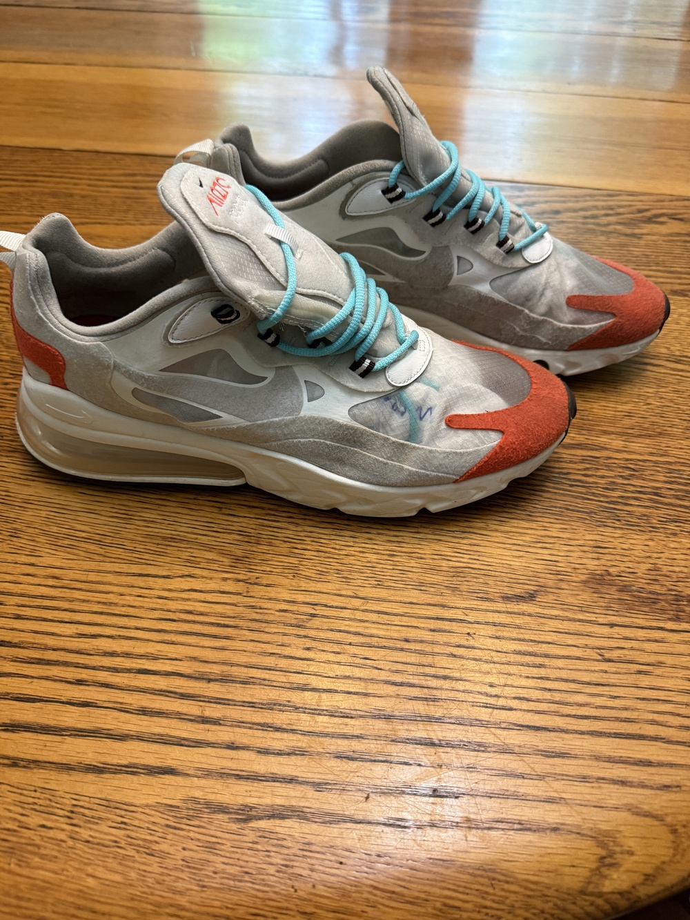 Nike Air Max 270 React Shoes Mens Size 10.5 Gray Orange Blue AO4971-200 Sneakers